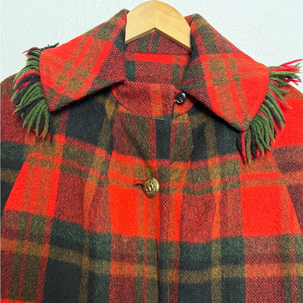 1960’s Red Plaid Wool Coat With Fringe Village Casuals By Fashionbilt Medium - Picture 5 of 14